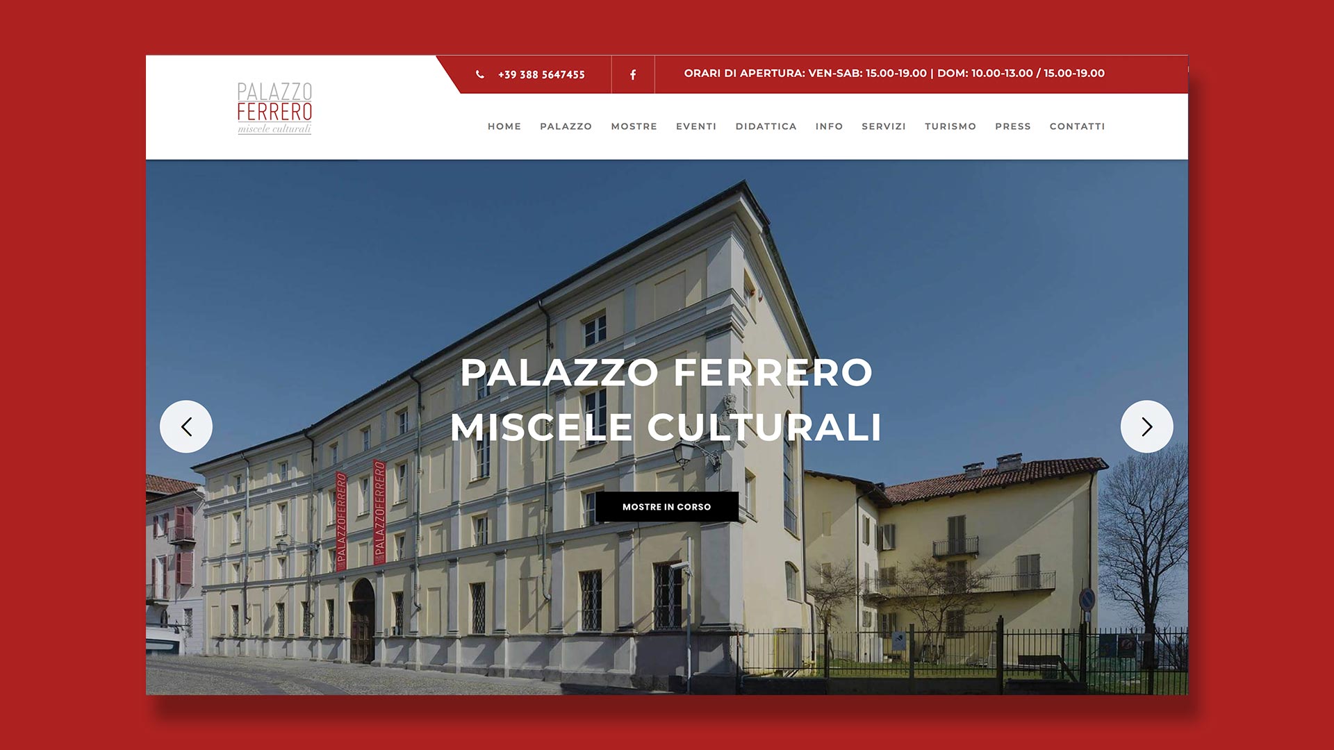 Sito Web di Palazzo Ferrero realizzato da OrangePix a Biella